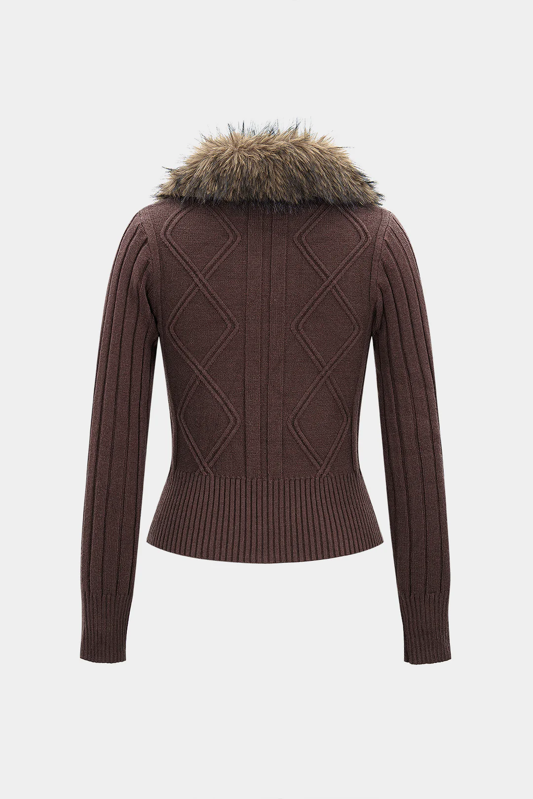 Knit Patchwork Fringe Zipper Cardigan - Flockneti