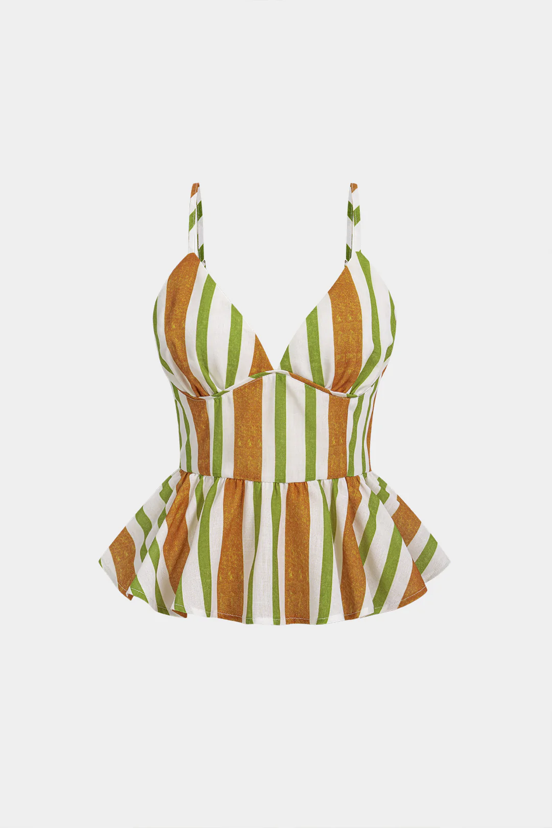 Stripes Print V-Neck Ruffle Ruched Cami Top - Flockneti