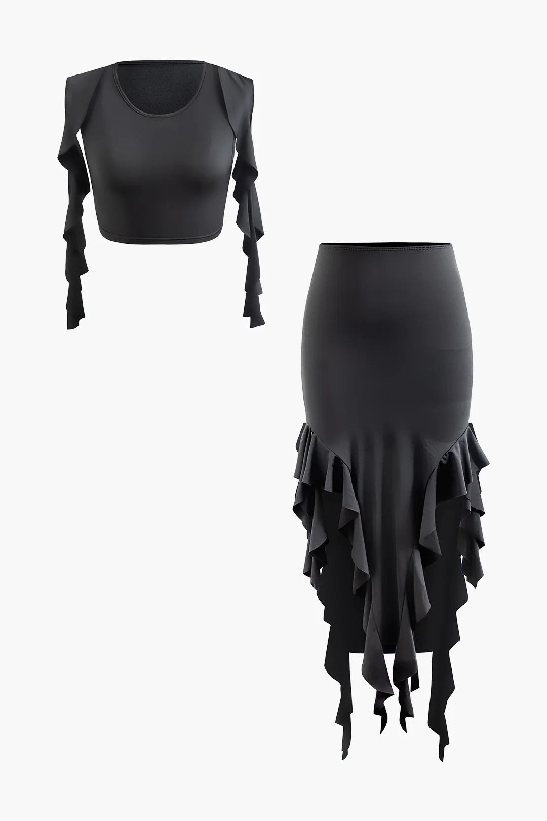 Solid Scallop Edge Sleeveless Top And Side Half Split Skirt Set - Flockneti