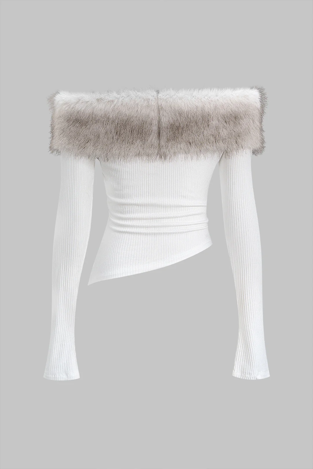 Faux Fur Patchwork Off-Shoulder Long-Sleeve Top - Flockneti