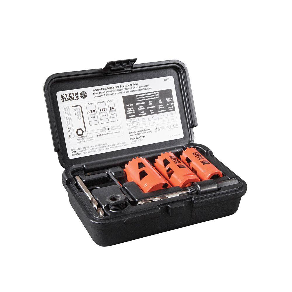 Klein Tools 3-Piece Hole Saw Kit w/ Arbor - Flockneti
