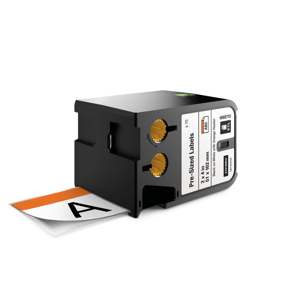 Dymo XTL 2″ x 4″ Pre Sized Label Black On White with Orange Header - Flockneti