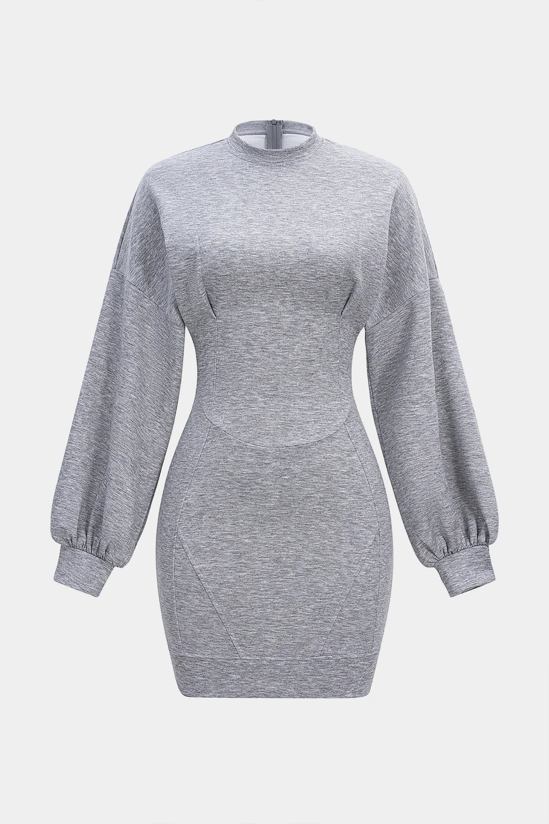 Lantern Sleeve Zipper Mini Dress - Flockneti