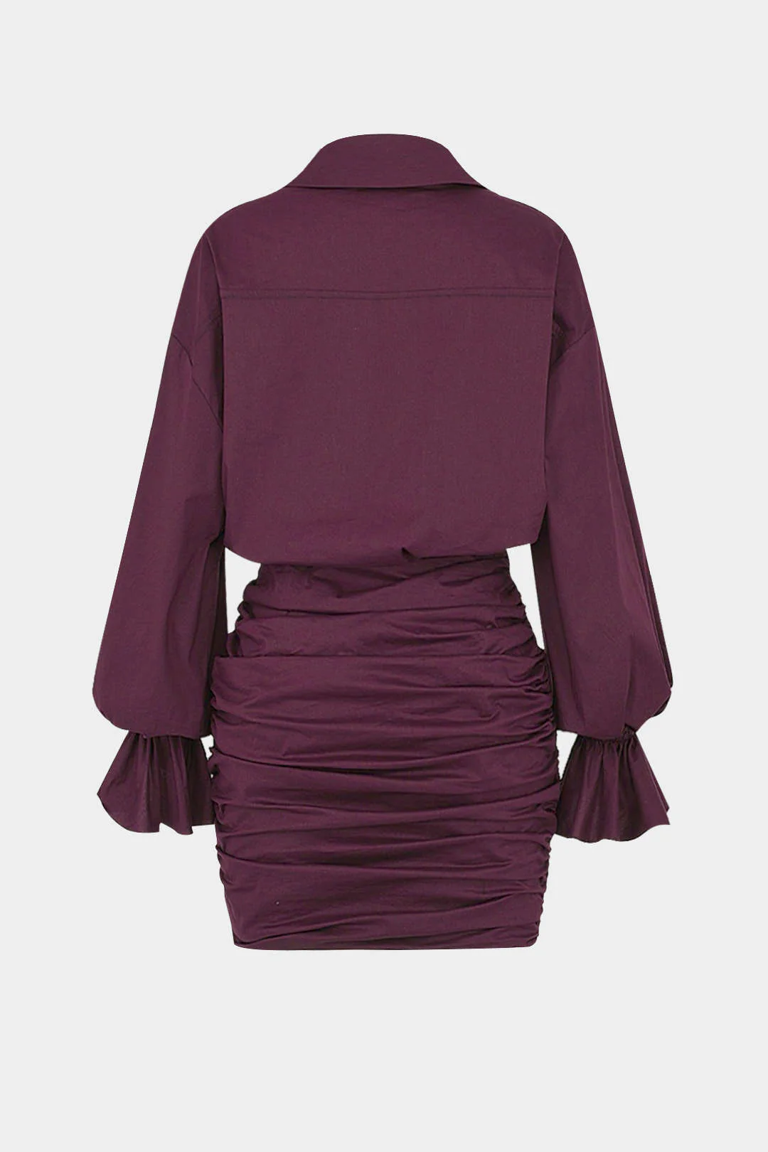 Ruched V-Neck Drawstring Ruffle Long Sleeve Mini Dress - Flockneti