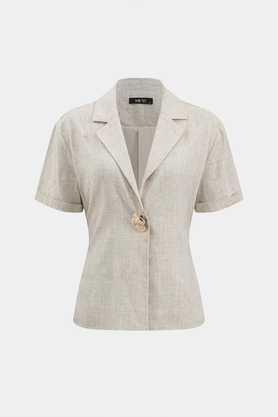 Linen Metallic Button Tie Back Short-Sleeve Shirt - Flockneti