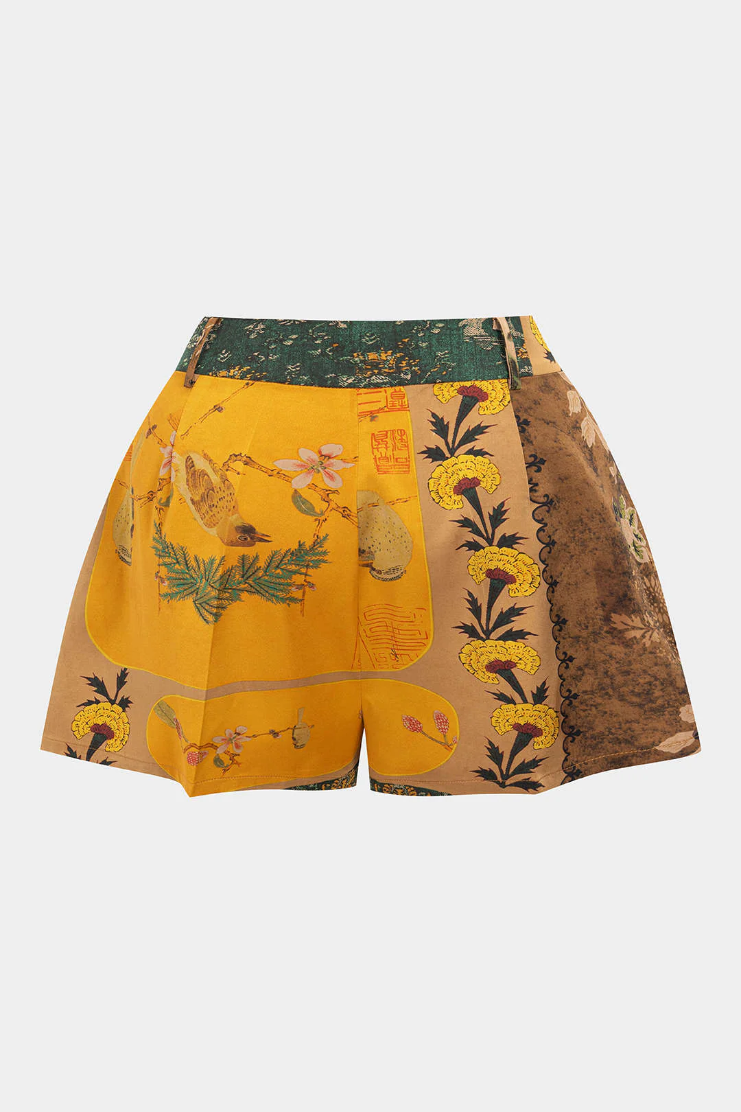Plus Size Bohemian Print High Waist Zipper Shorts - Flockneti