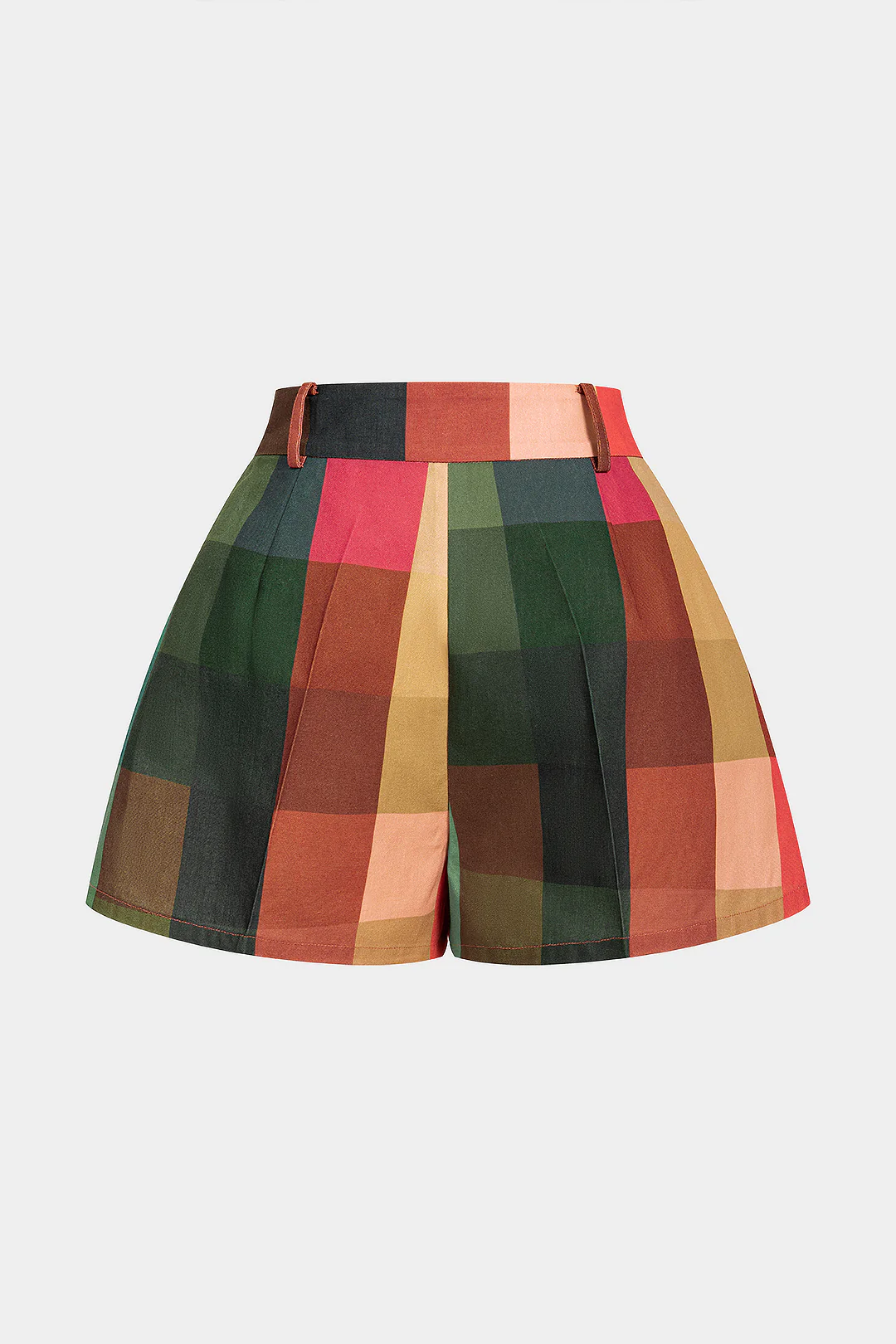 Geometric Plaid Print Wide Leg Shorts - Flockneti