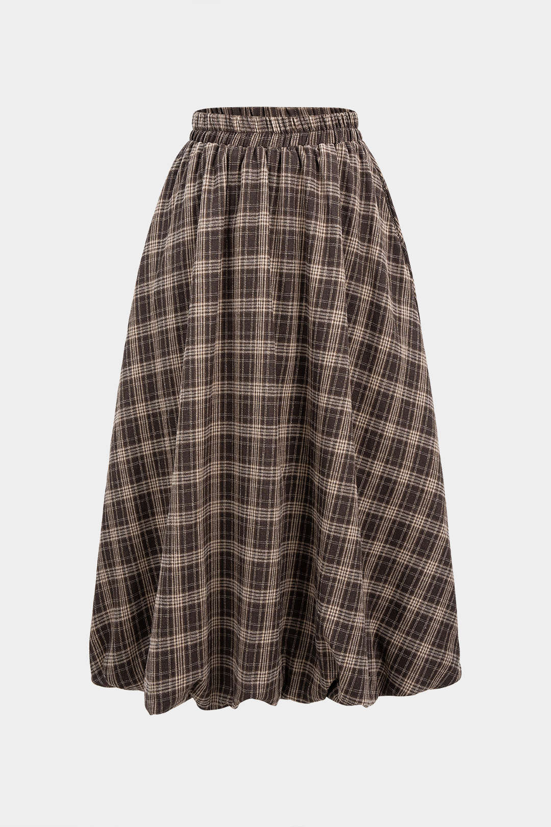 Plaid Print Ruched Shirred High Waist Skirt - Flockneti