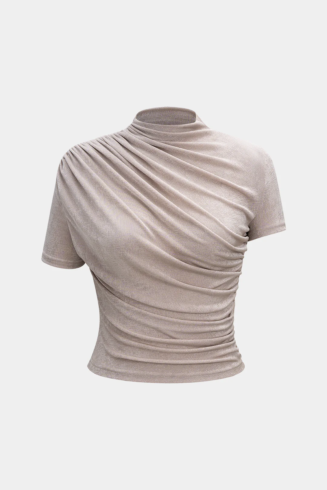 Mock Neck Ruched Short Sleeve T-Shirt - Flockneti