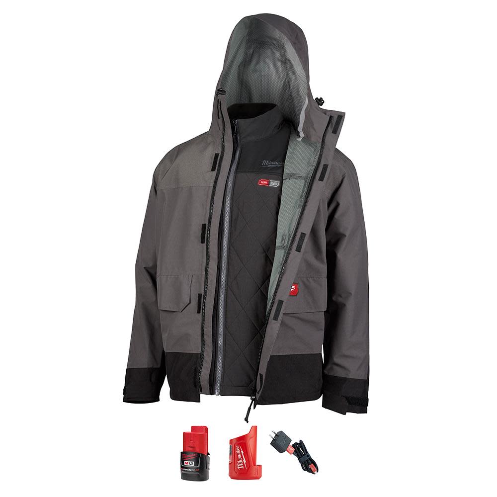 Milwaukee M12 Heated AXIS Layering System with HYDROBREAK Rainshell Kit Large Gray - Flockneti