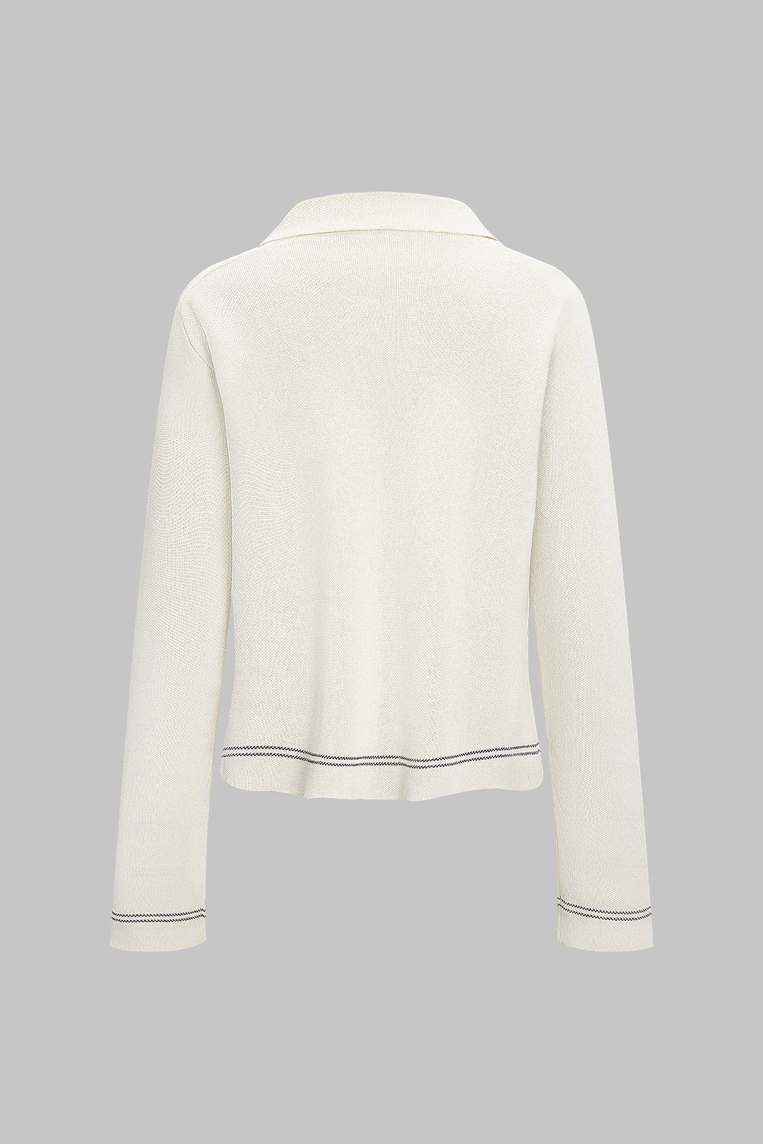 Knit Contrast Binding Long-Sleeve Top - Flockneti
