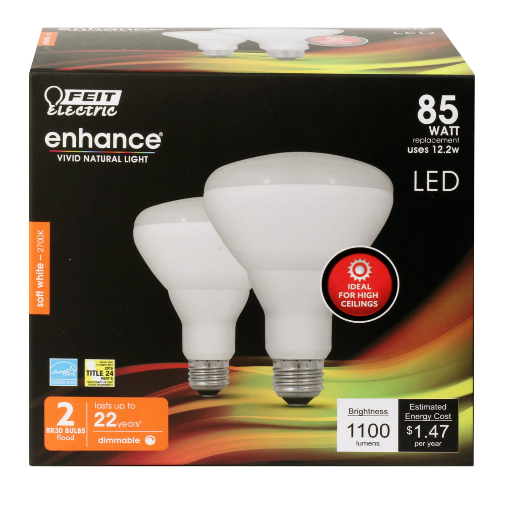 Feit Electric 85W BR30 2700K Dimmable Reflector LED Bulb 2pk - Flockneti