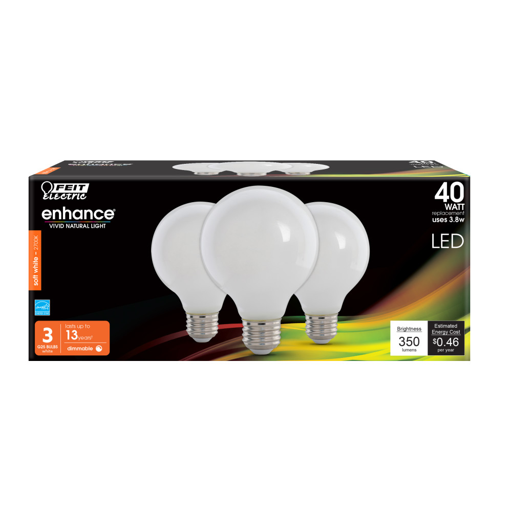 Feit Electric 40W G25 2700K Soft White Filament LED Bulb 3pk - Flockneti