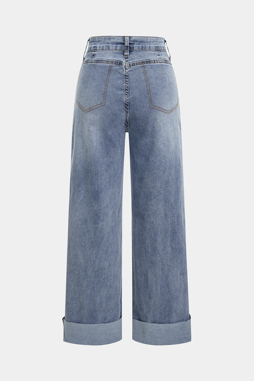 Denim High Waist Cuffed Straight Leg Jeans - Flockneti