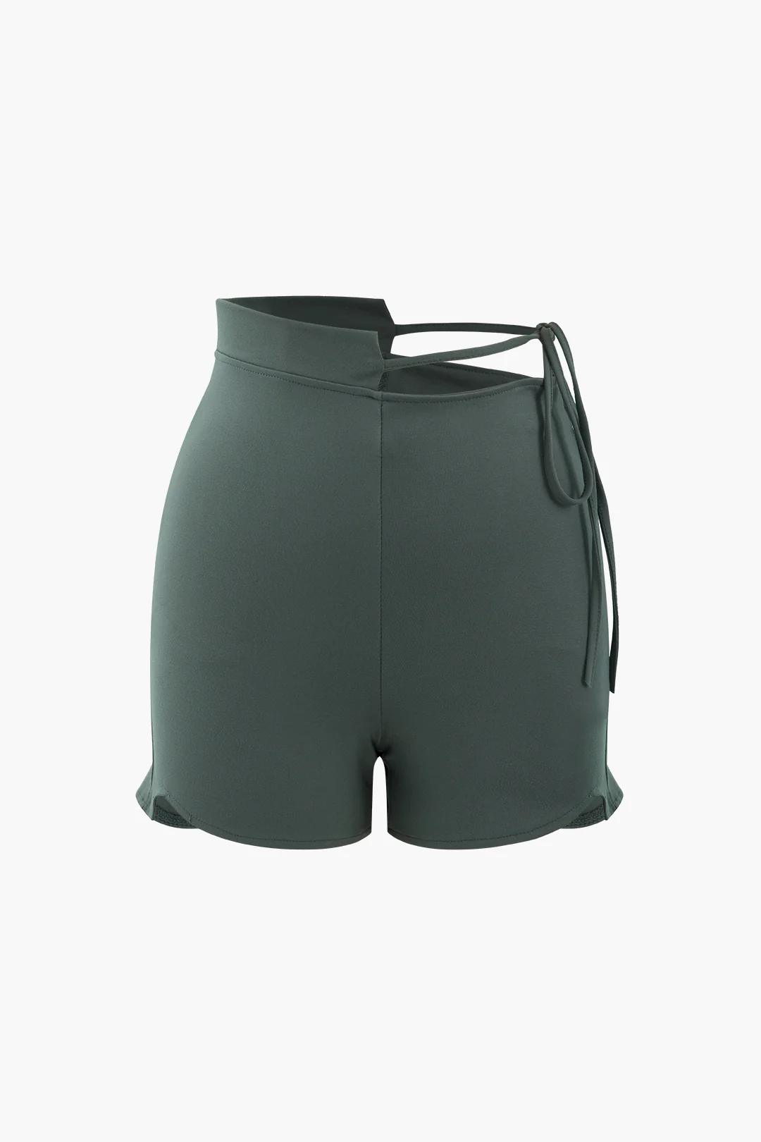 Solid Cut Out  Tie Up Irregular Hem Shorts - Flockneti