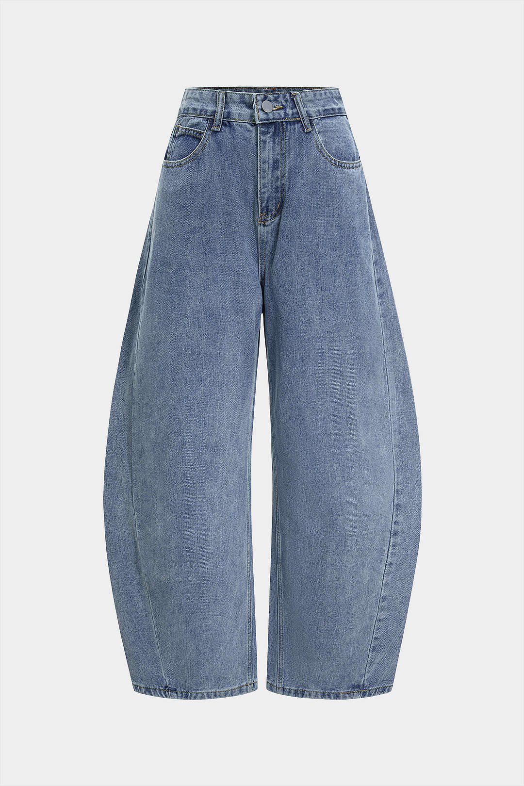 Denim Pocket Zipper Barrel Jeans - Flockneti
