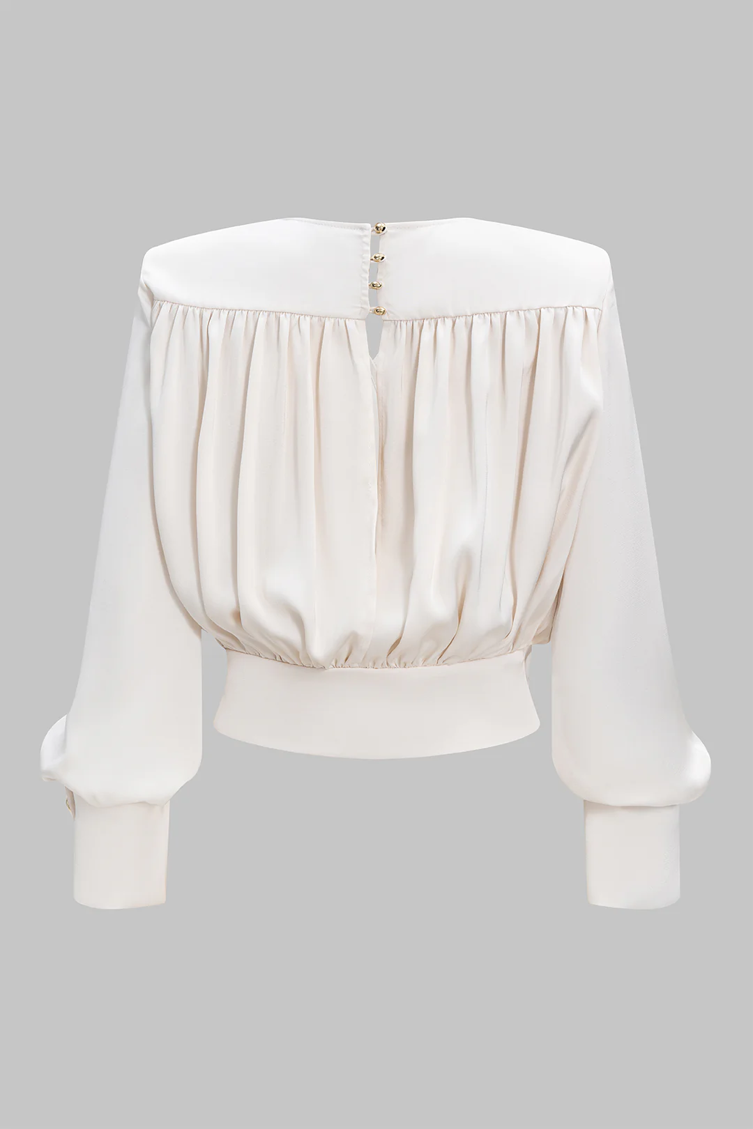 Satin V-Neck Ruched Long-Sleeve Shirt - Flockneti