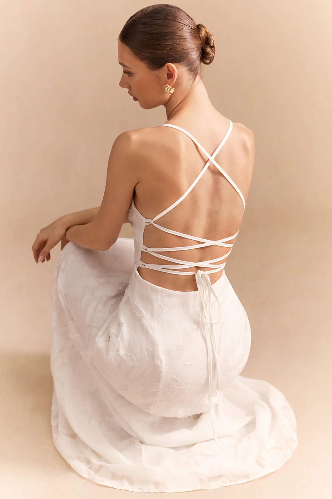 Jacquard Crossed Tie-Up Backless Sleeveless Maxi Dress - Flockneti
