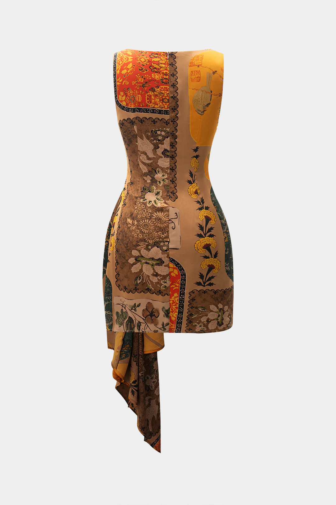 Floral Print Tie Front Zipper Sleeveless Mini Dress - Flockneti