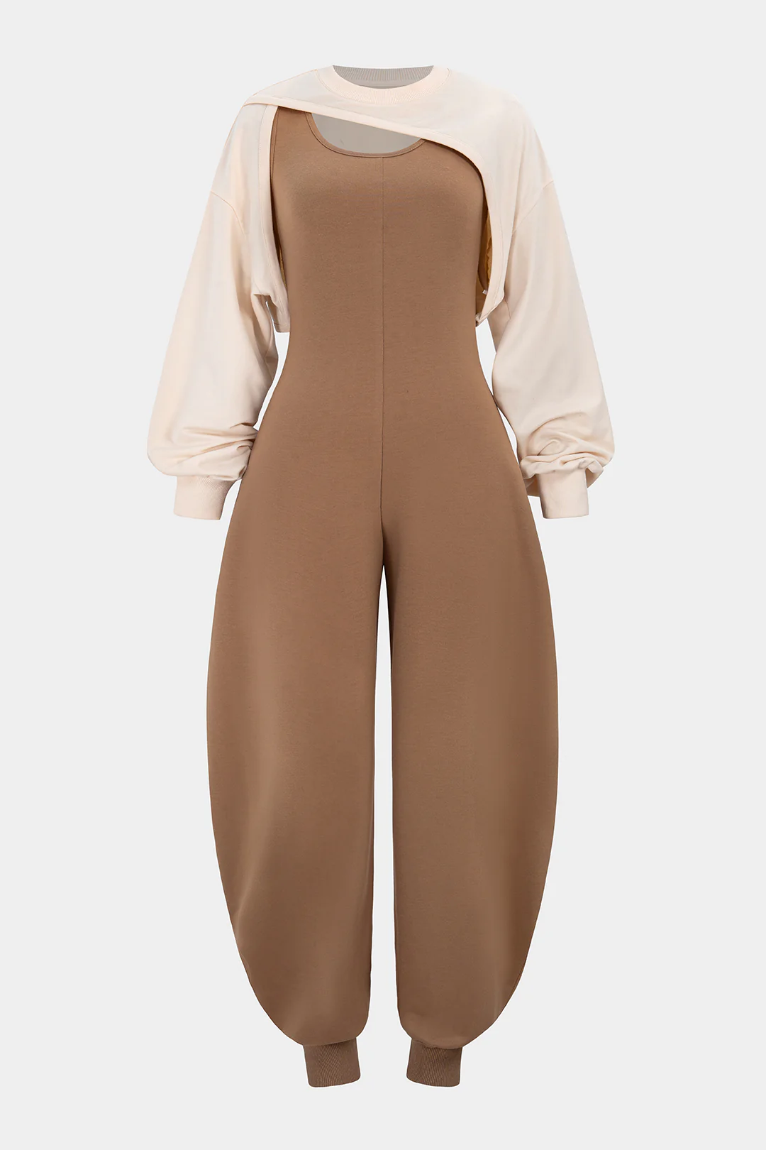 Solid Long-Sleeve Top And Sleeveless Jumpsuit Set - Flockneti