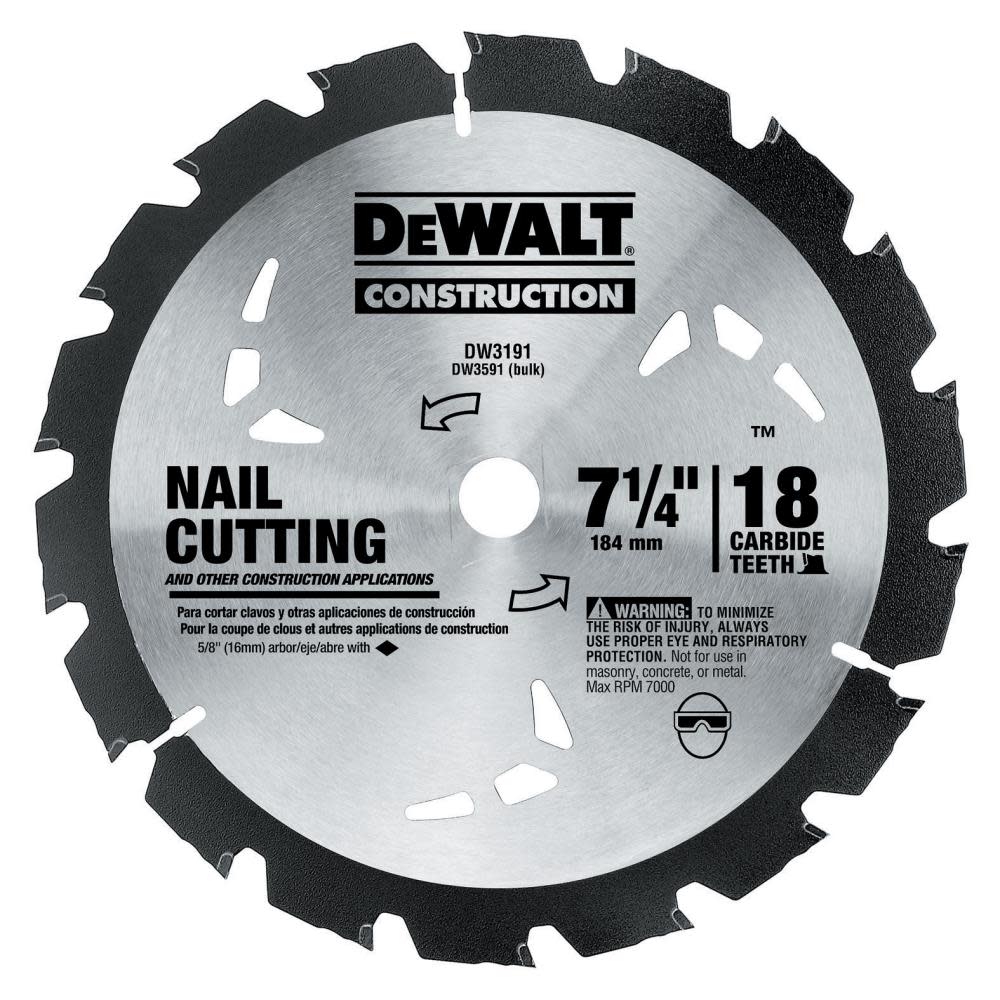 DEWALT Series 20 7-1/4 in. 18T Nail Cutting Circular Saw Blade - Flockneti