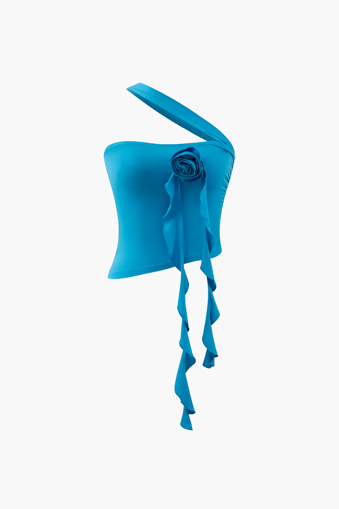 3D Flower Decor Scallop Trim One-Shoulder Tank Top - Flockneti