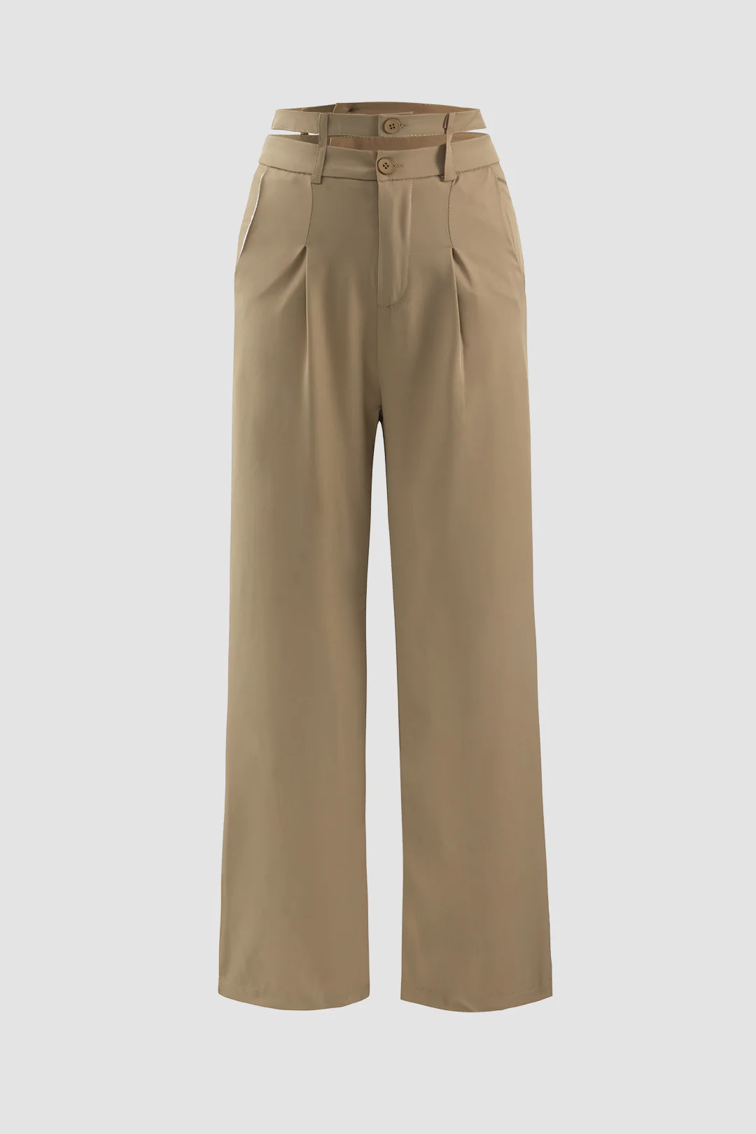 Solid Cut Out Pocket High Waist Straight Pants - Flockneti