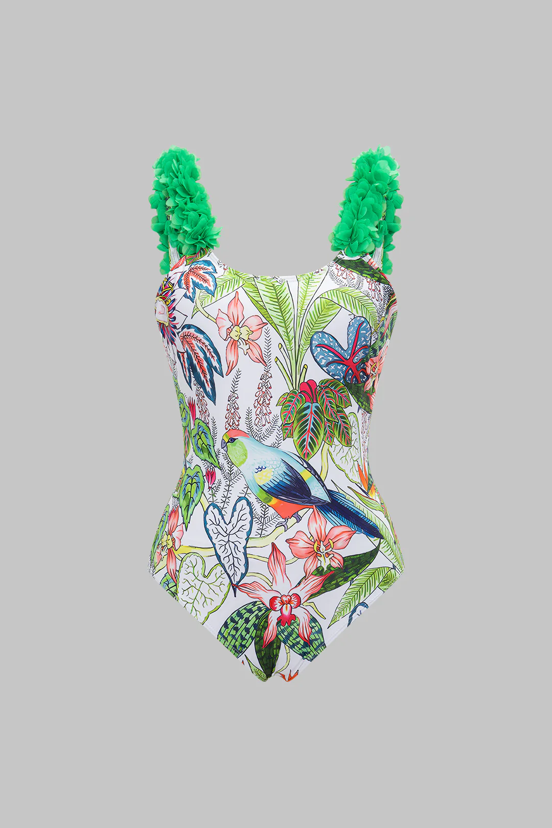 Pattern Print 3D Floral Decor Backless One-Piece Swimsuit - Flockneti