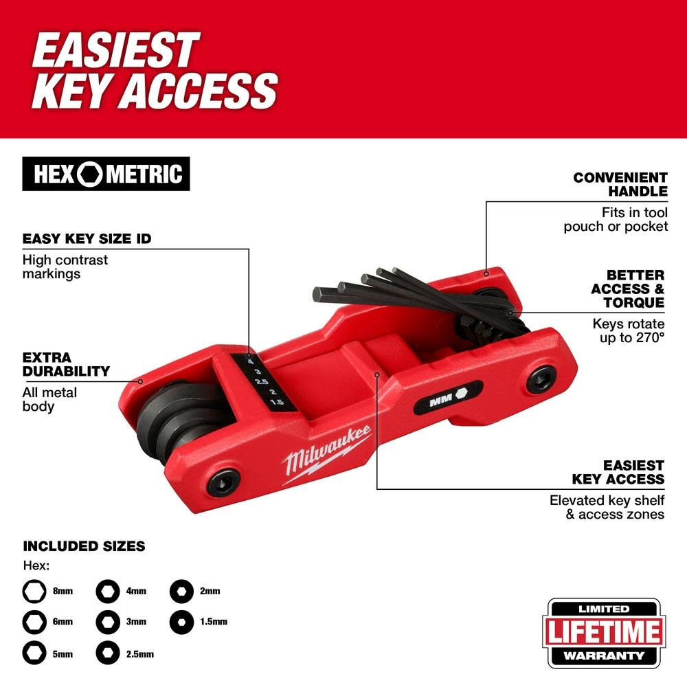 Milwaukee 8 Key Folding Hex Key Set Metric - Flockneti