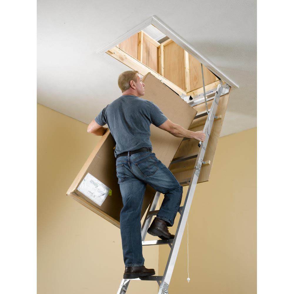 Werner 25 In. W x 54 In. L x 8 Ft. to 10 Ft. H Ceiling Aluminum Attic Ladder - Flockneti