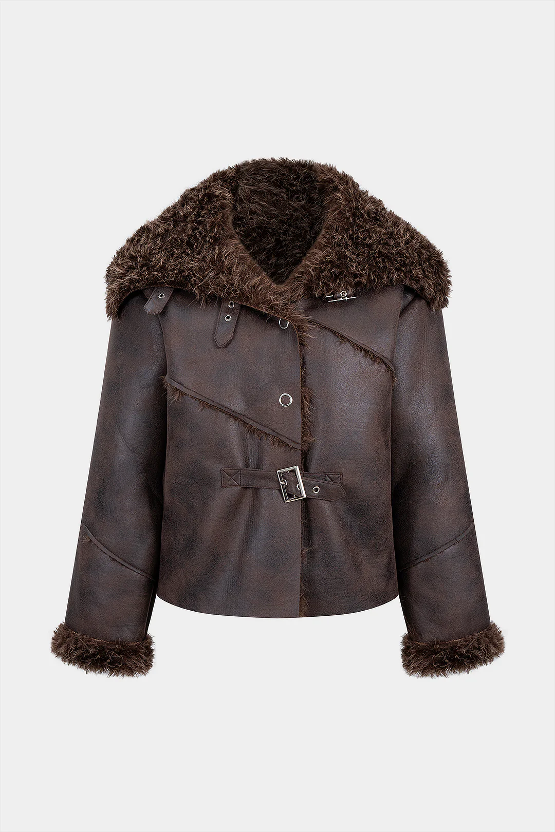 Faux Fur Patchwork Belted Jacket - Flockneti
