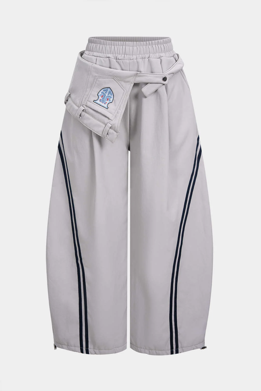 Contrast Embroidery Asymmetrical Drawstring Pants - Flockneti
