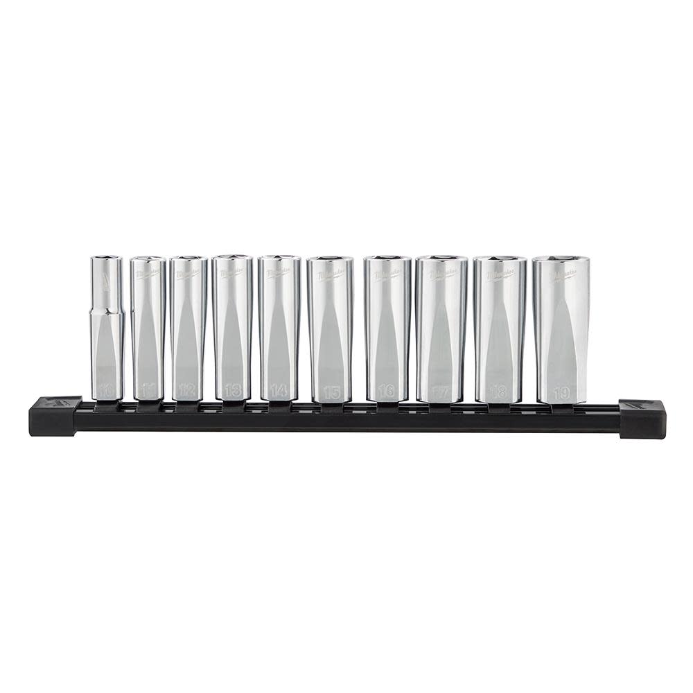 Milwaukee 10pc 3/8 in. Metric Deep Well Sockets with FOUR FLAT Sides - Flockneti