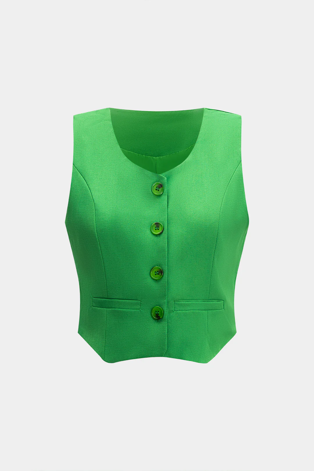 Solid Button Tank Top And Pleated Long Trousers Set - Flockneti