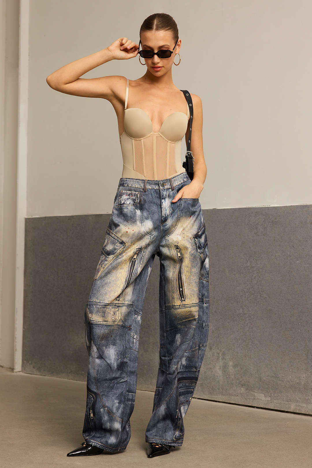 Abstract Print Pocket Barrel Trousers - Flockneti