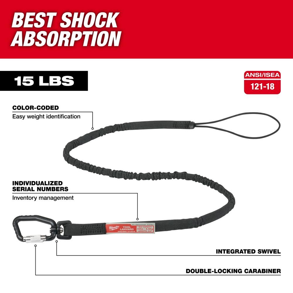Milwaukee 15 Lbs. 54 in. Extended Reach Locking Tool Lanyard - Flockneti
