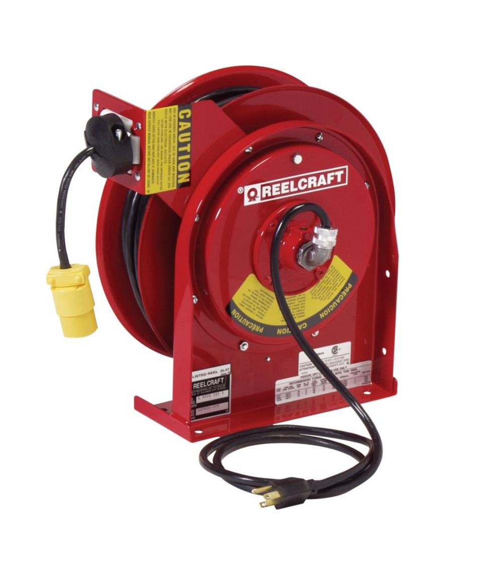 Reelcraft 50 Ft. Single Receptacle Spring Retractable Power Cord Reel Steel - Flockneti