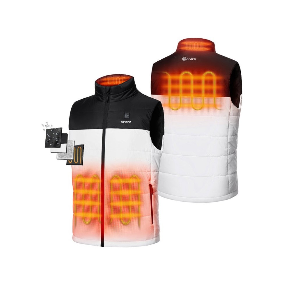 ORORO Mens Black & White Classic Heated Vest Kit Large - Flockneti