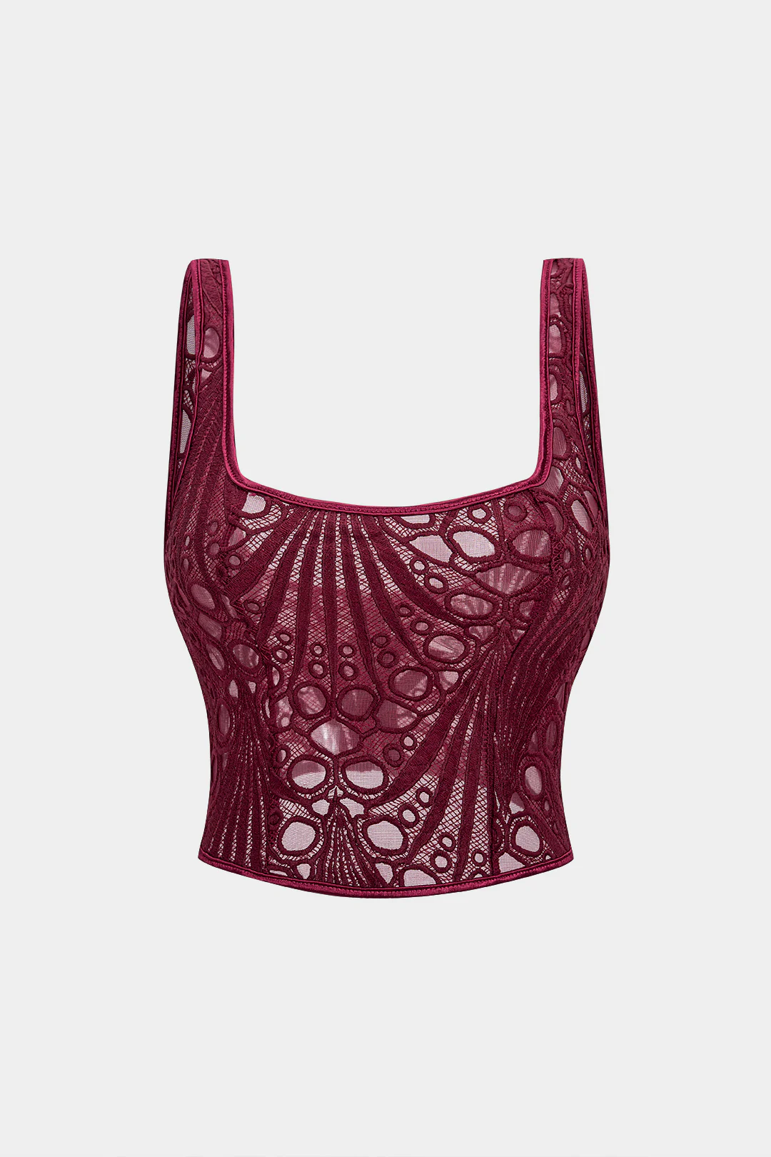 Embroidery Zipper Cut Out Square Neck Cami Top - Flockneti