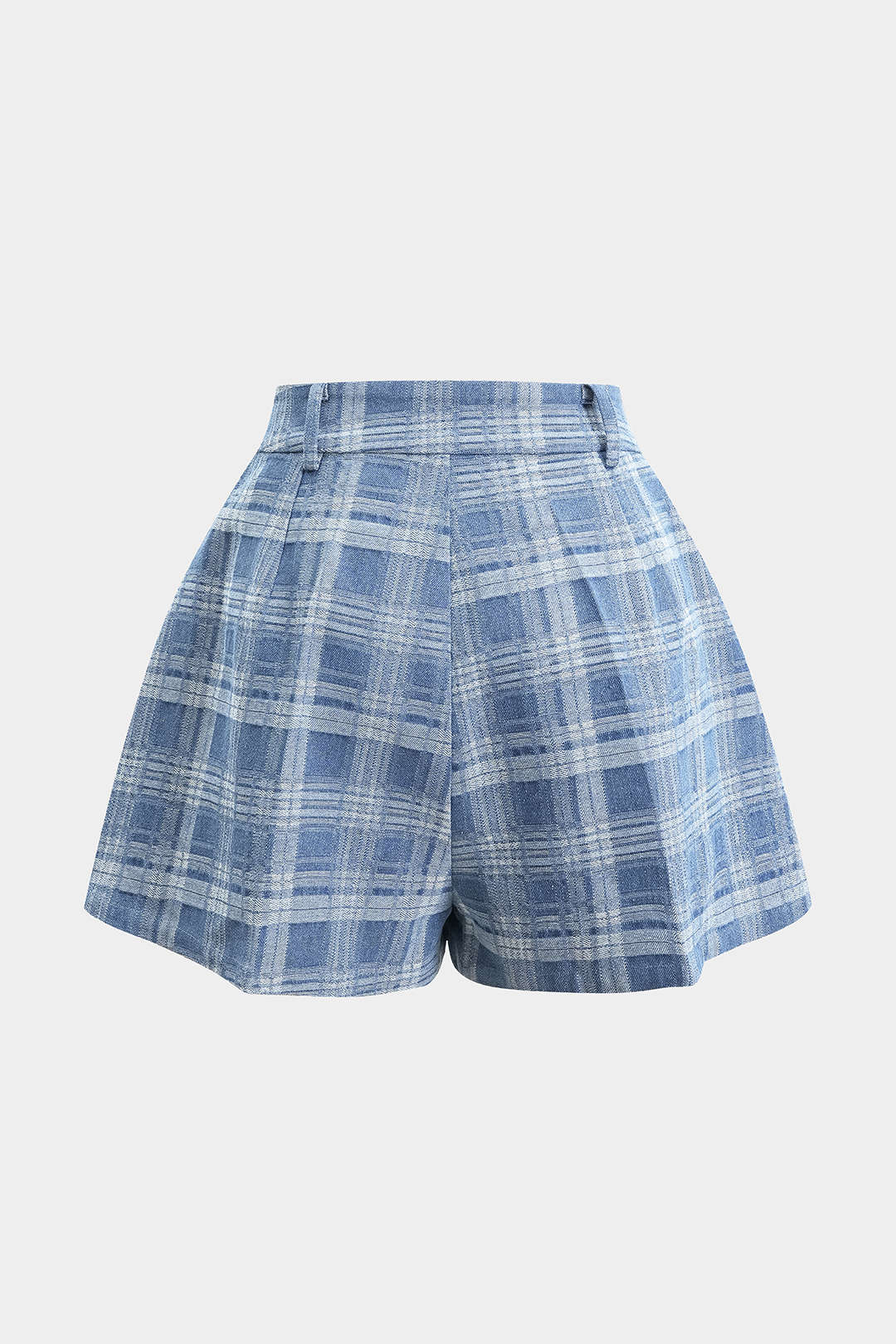 Denim Plaid Print Button Zipper Shorts - Flockneti