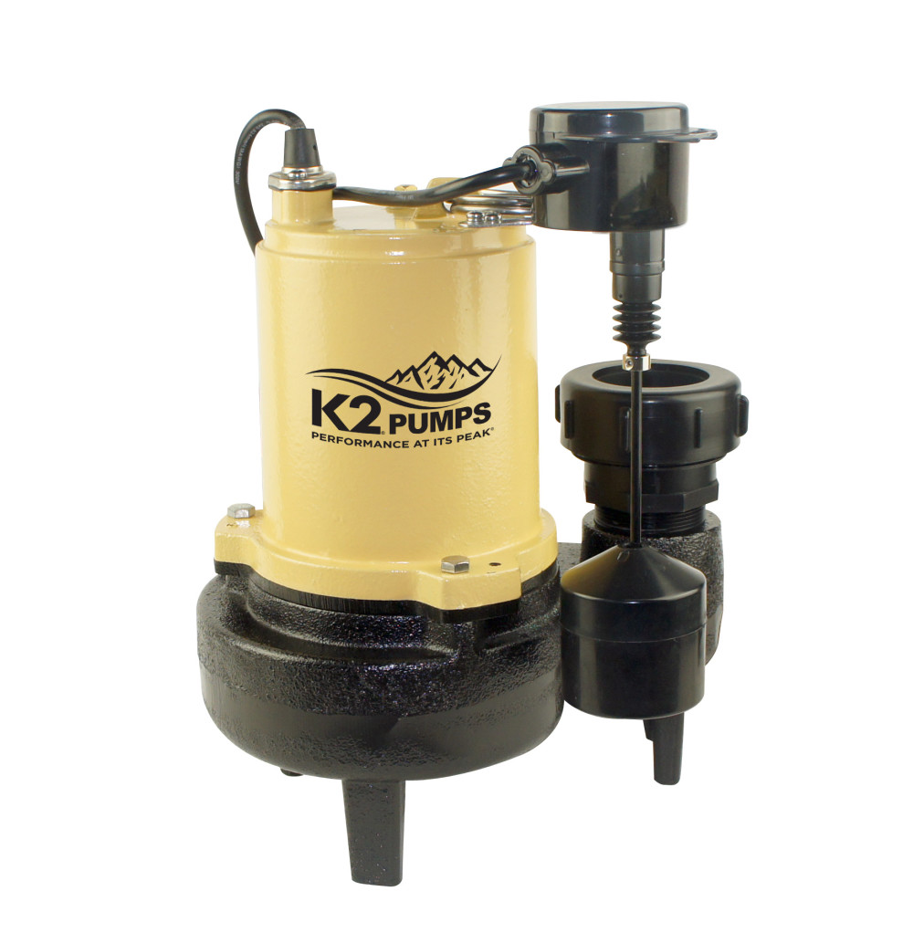K2 Pumps Sewage Pump 1/2 HP Cast Iron with Piggyback Vertical Switch - Flockneti