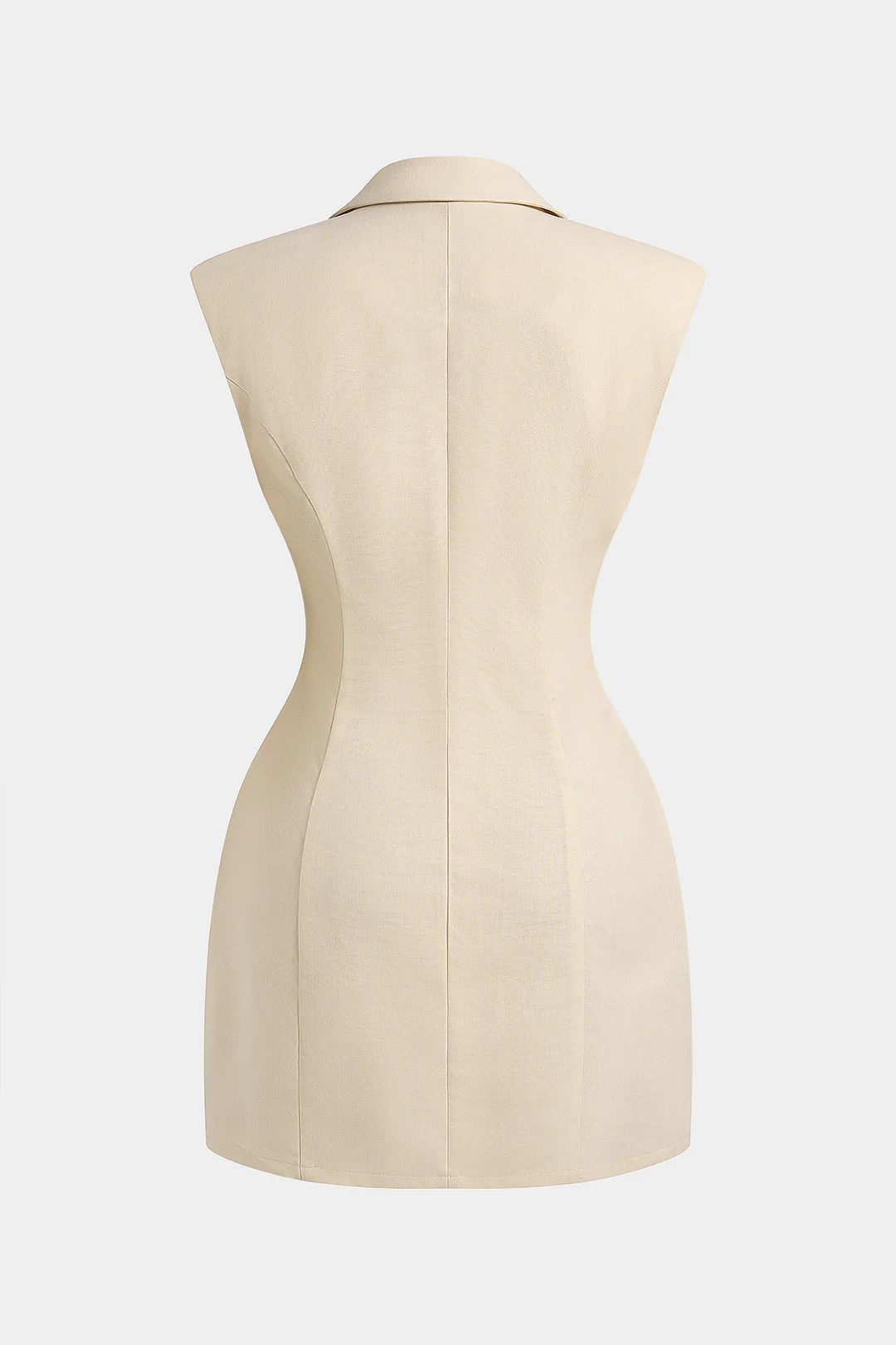 Metallic Decor Linen Pleated Zipper Notched Lapel Sleeveless Mini Dress - Flockneti