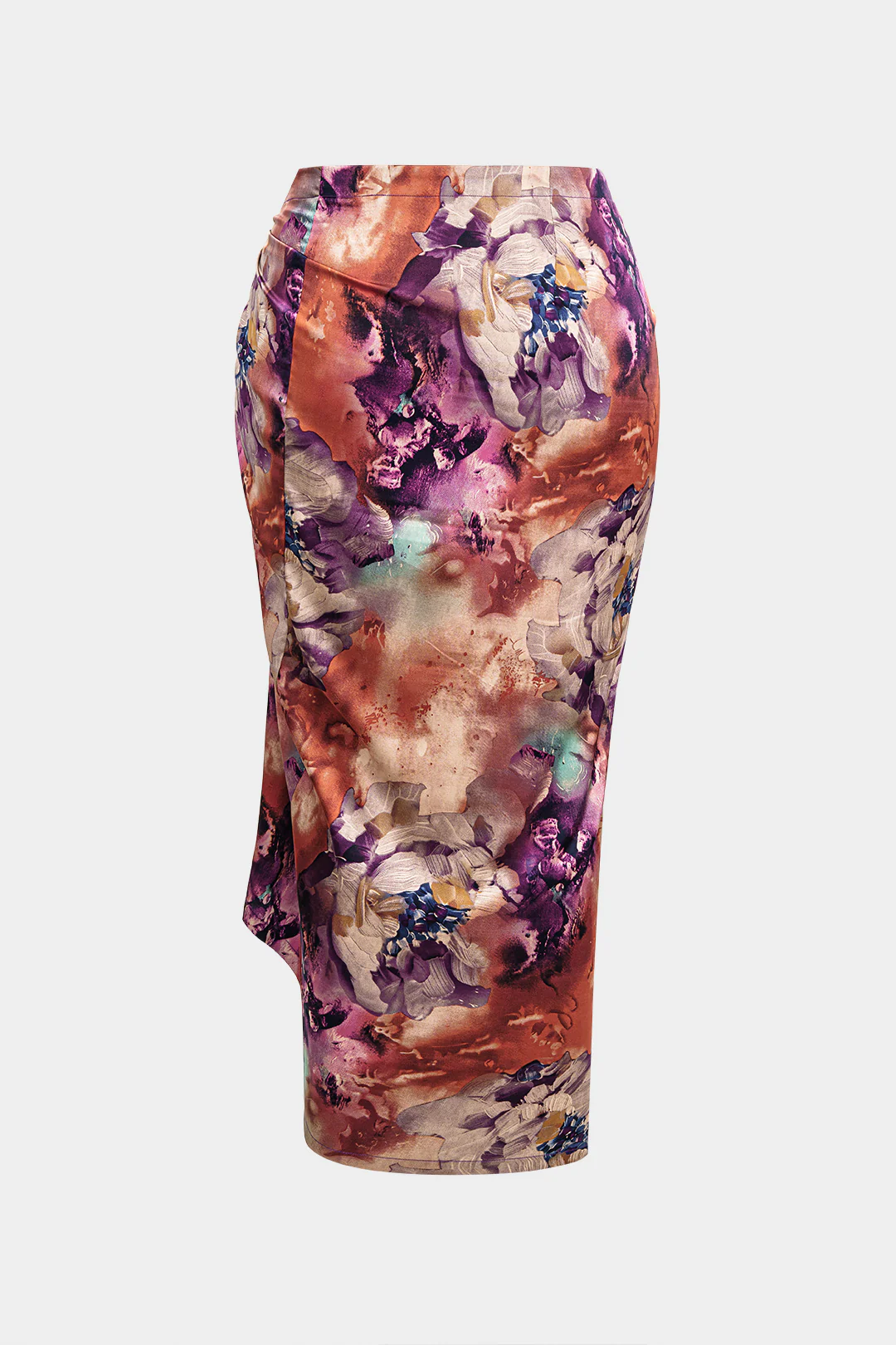 Plus Size Satin Abstract Print Tie Front Skirt - Flockneti