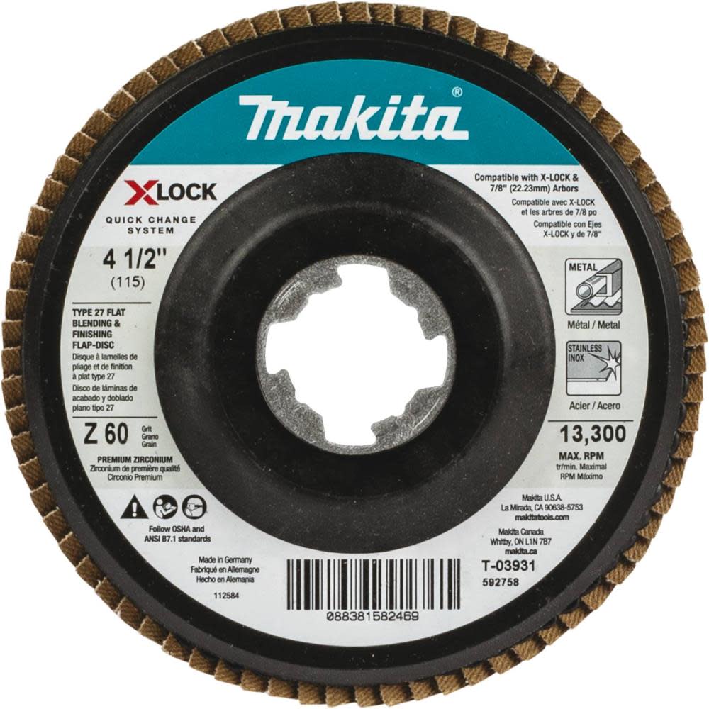 Makita X-LOCK 41/2″ 60 Grit Type 27 Flat Blending and Finishing Flap Disc for X-LOCK and All 7/8″ Arbor Grinders - Flockneti