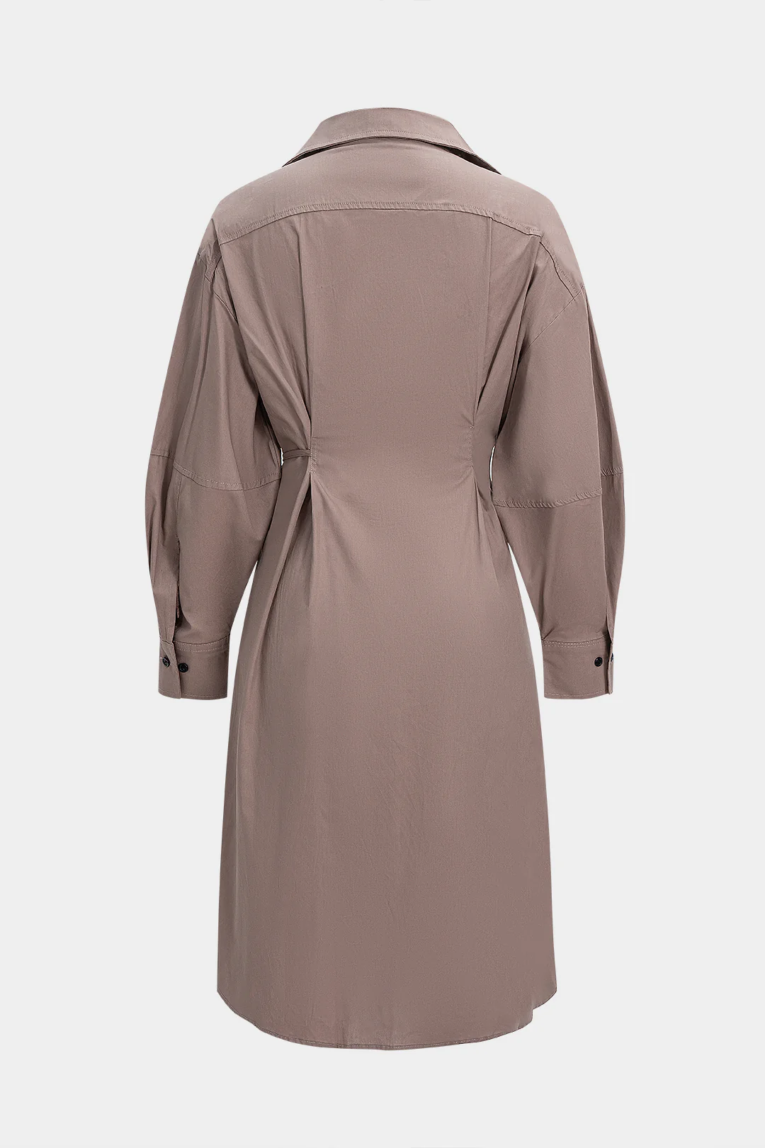 Button Tie-Up Asymmetrical Long Sleeve Midi Dress - Flockneti