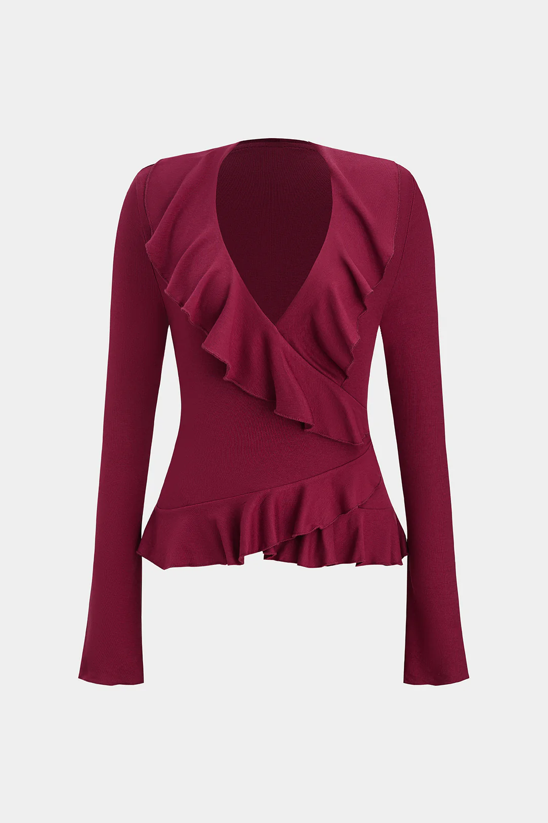 Ruffle V-Neck Tie Back Long-Sleeve Top - Flockneti