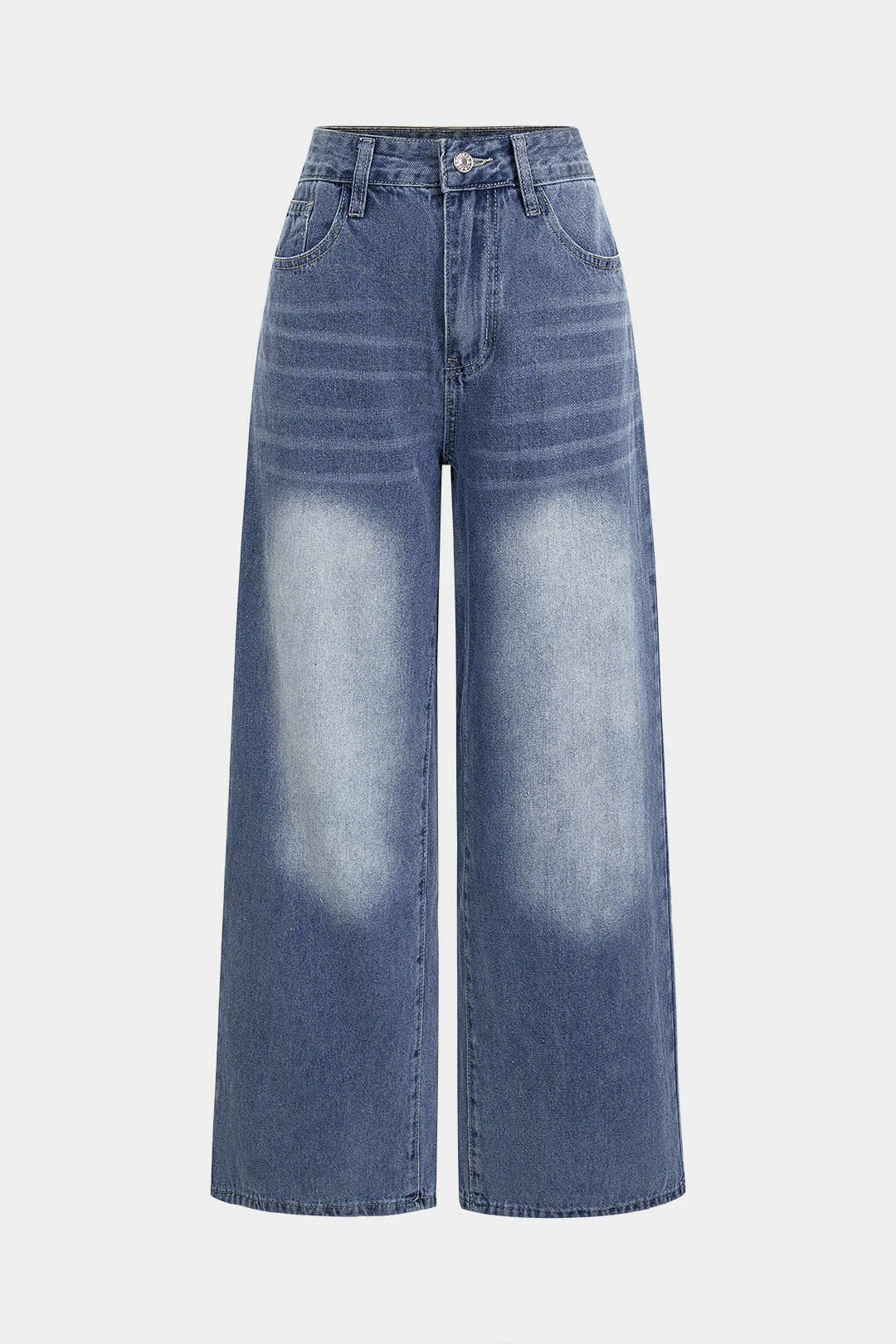 Denim Heart-Shaped Pocket Wide-Leg Jeans - Flockneti