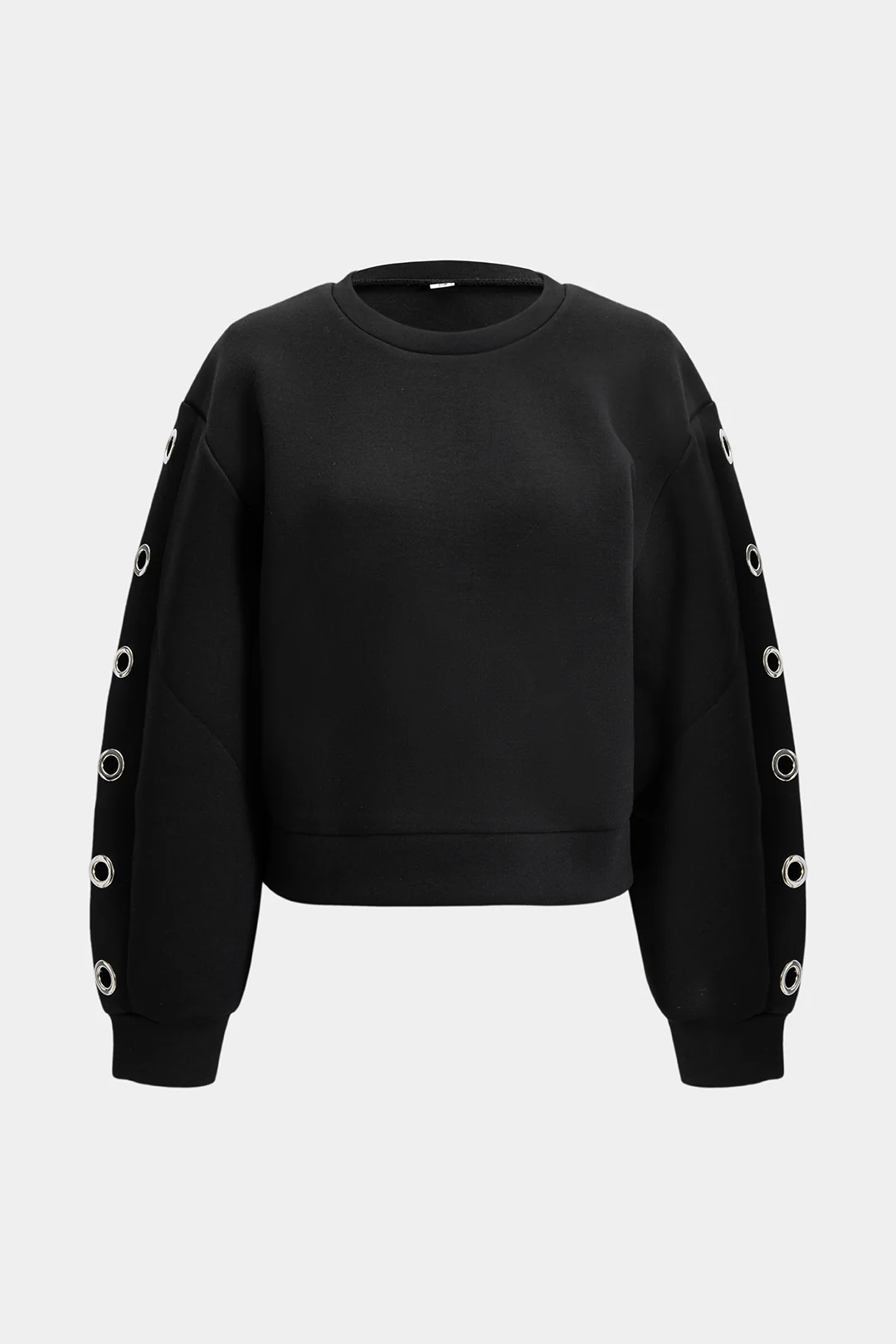 Metallic Round Neck Hollow Out Ring Long-Sleeve Top - Flockneti
