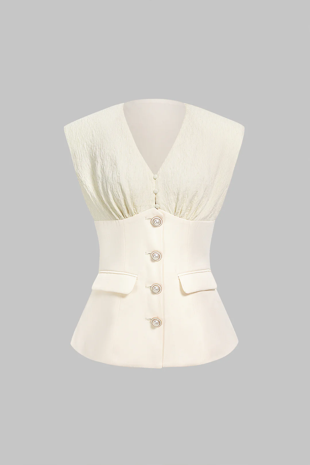 Textured Patchwork V-Neck Button Vest - Flockneti