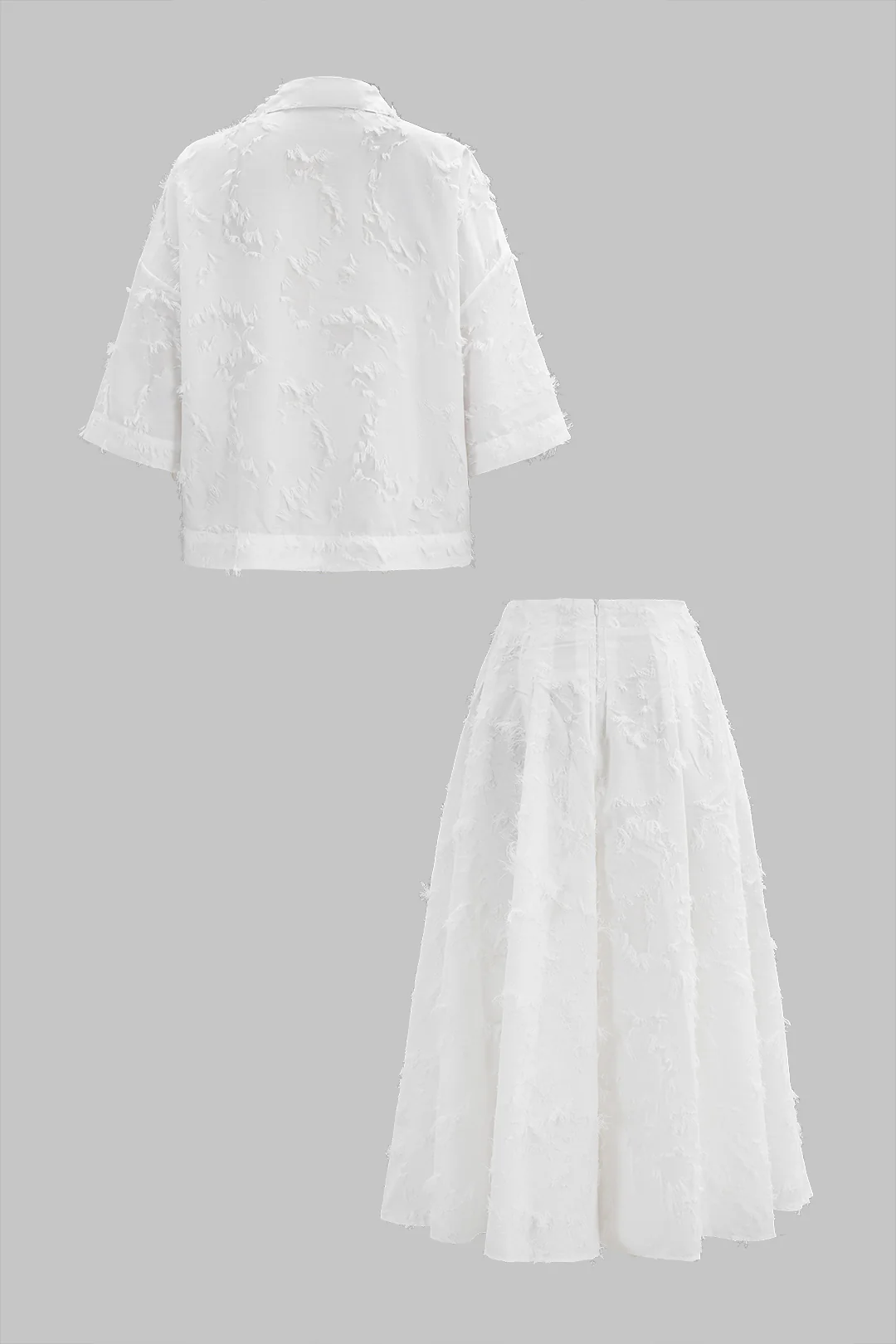 Feather Fringe Long-Sleeve Shirt And Zipper Skirt Set - Flockneti